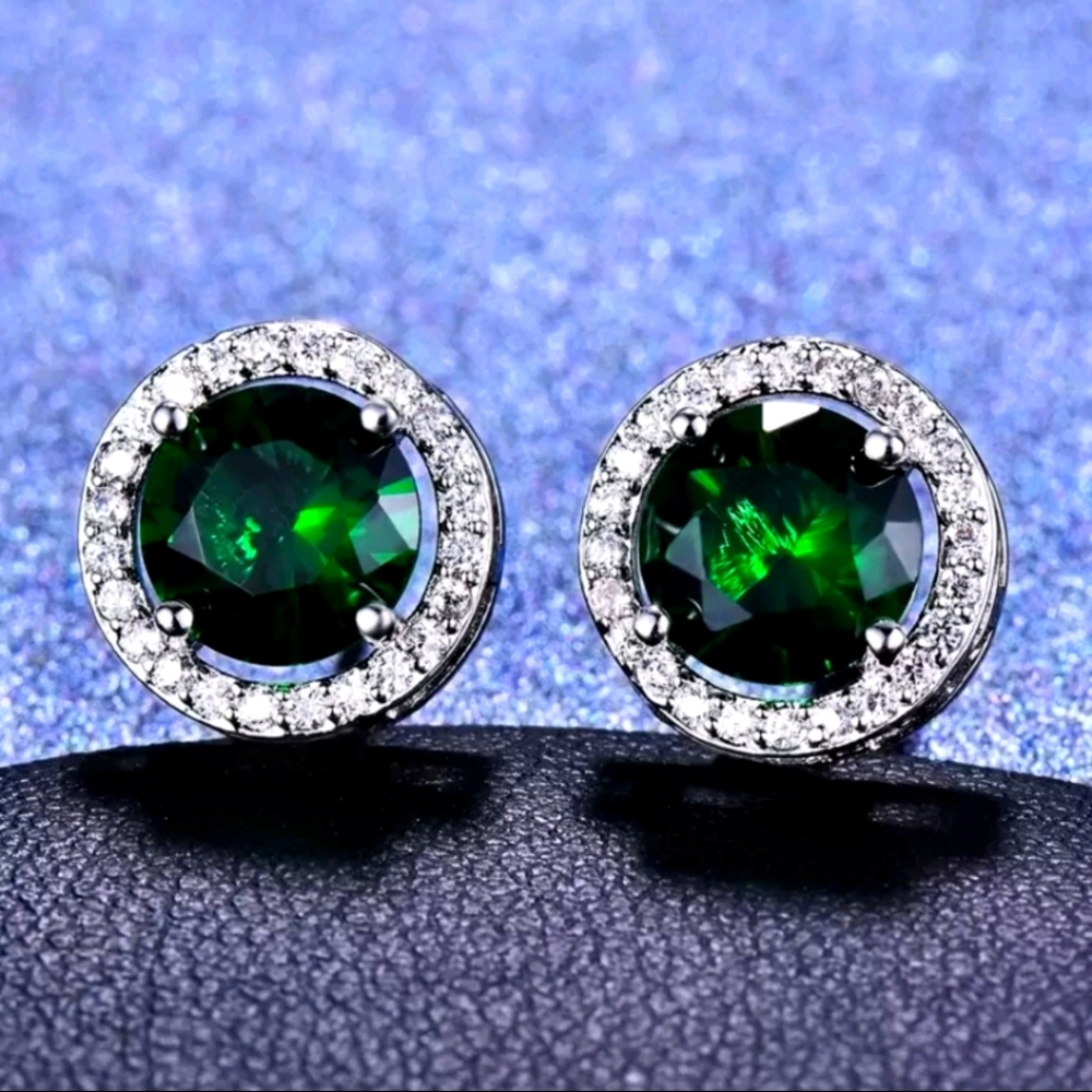 Green & Silver Stud Earrings
